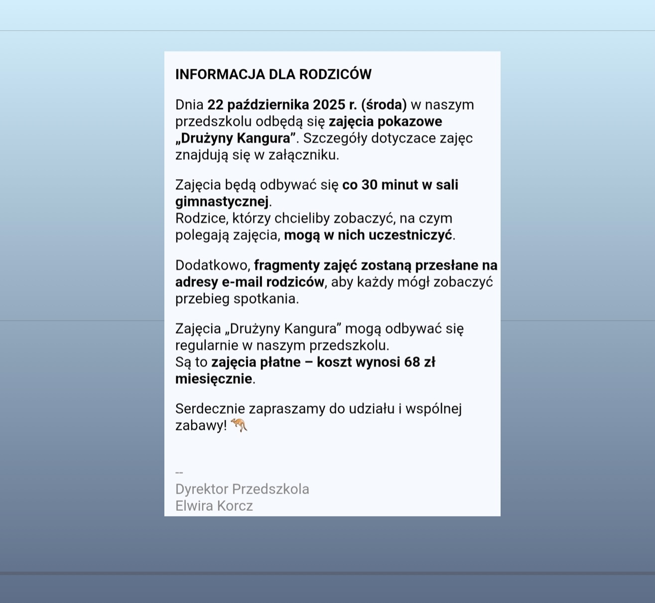 INFORMACJA DLA RODZICÓW 