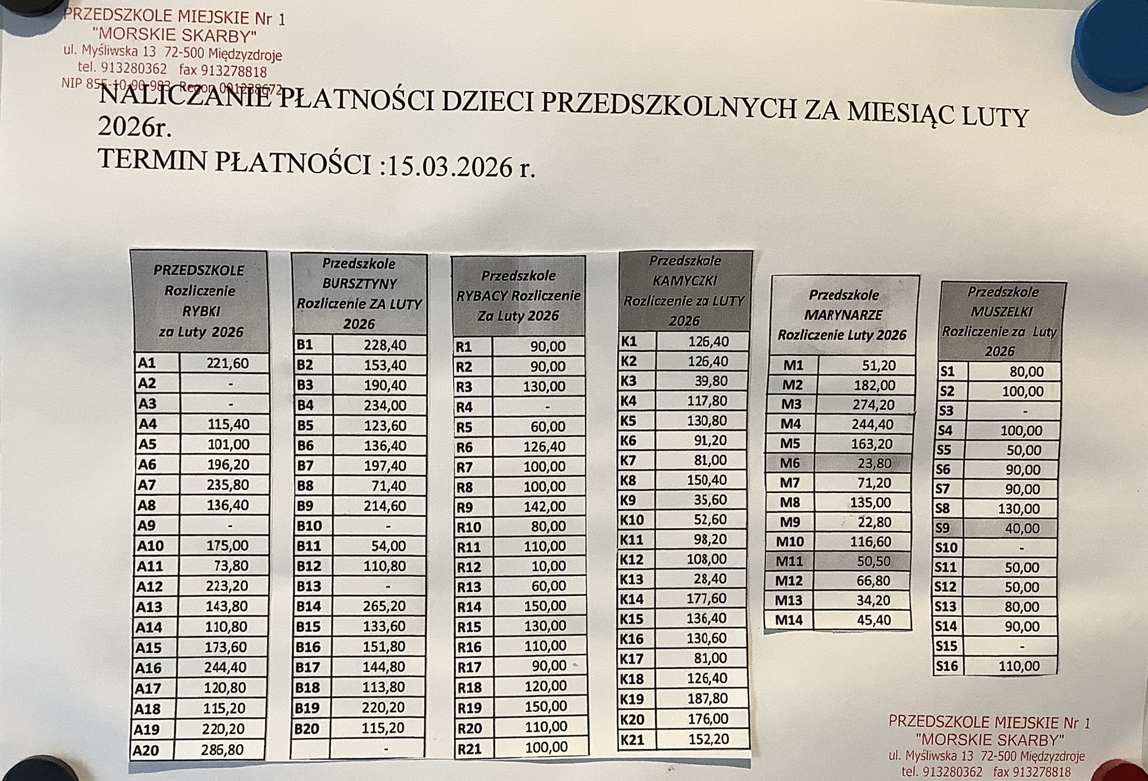 NALICZENIA ZA MIESIĄC LUTY 2026
