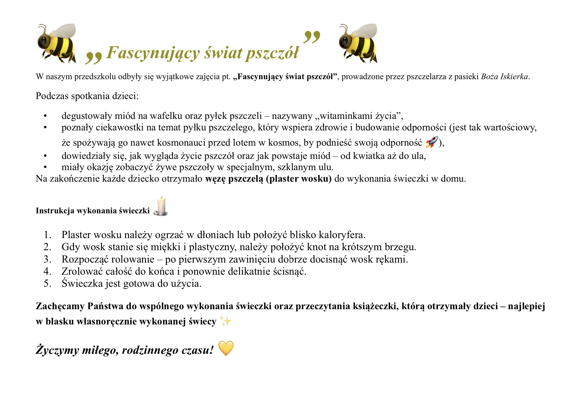 Instrukcja wykonania świeczki „Fascynujący Świat Pszczół” 