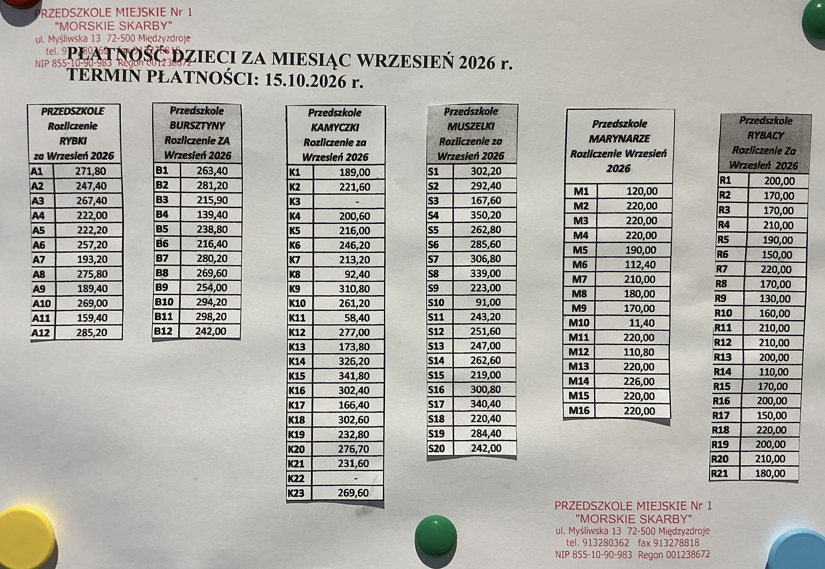 NALICZENIA ZA MIESIĄC WRZESIEŃ