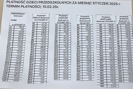 Naliczenia za miesiąc styczeń 2025